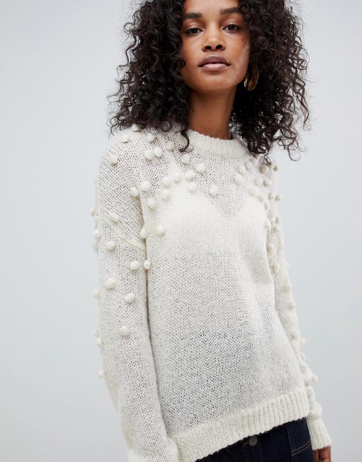 Selected Nora Bobble Mohair Wool Blend Sweater - Cream