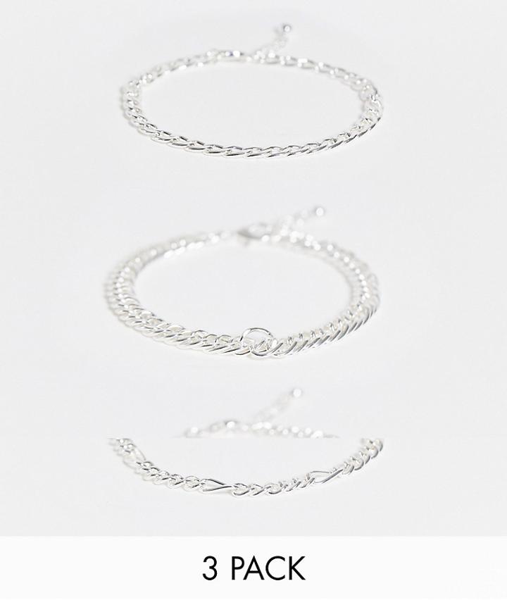Asos Design 3 Pack Vintage Chain Bracelet In Silver Tone