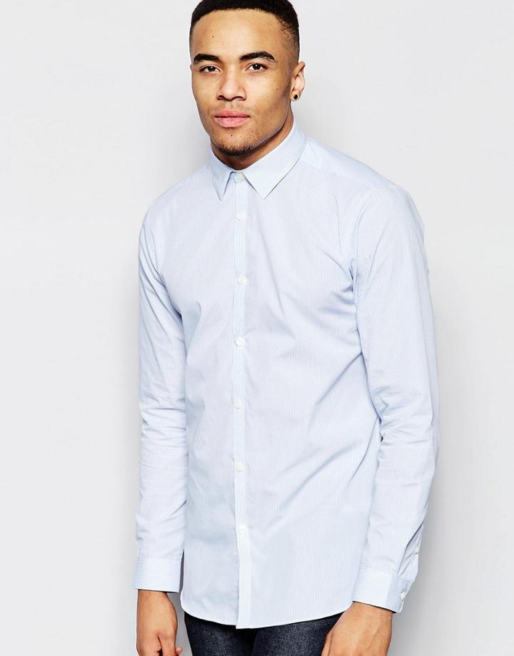 New Look Striped Shirt In Blue & White In Regular Fit - Blue