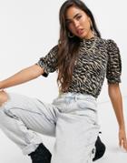 Vila High-neck Top With Cuffed Sleeves In Zebra Print-multi