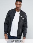 Jacamo Tall Bomber Jacket With Badges In Black - Black