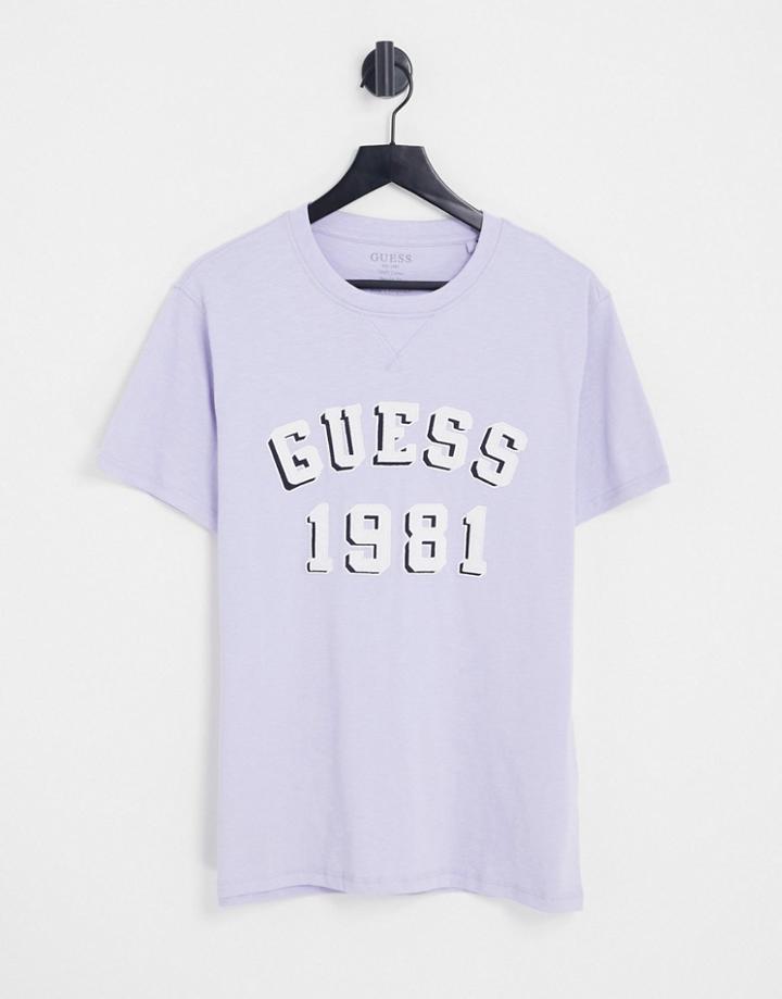 Guess T-shirt With Chest Logo In Purple