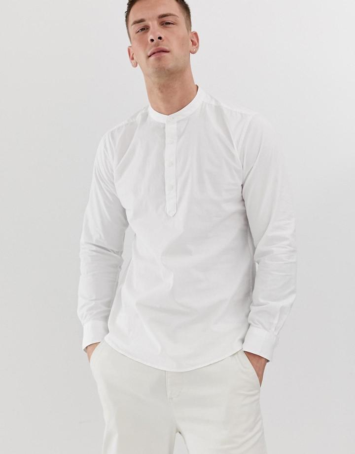 Only & Sons Henley Grandad Collar Shirt In White - White