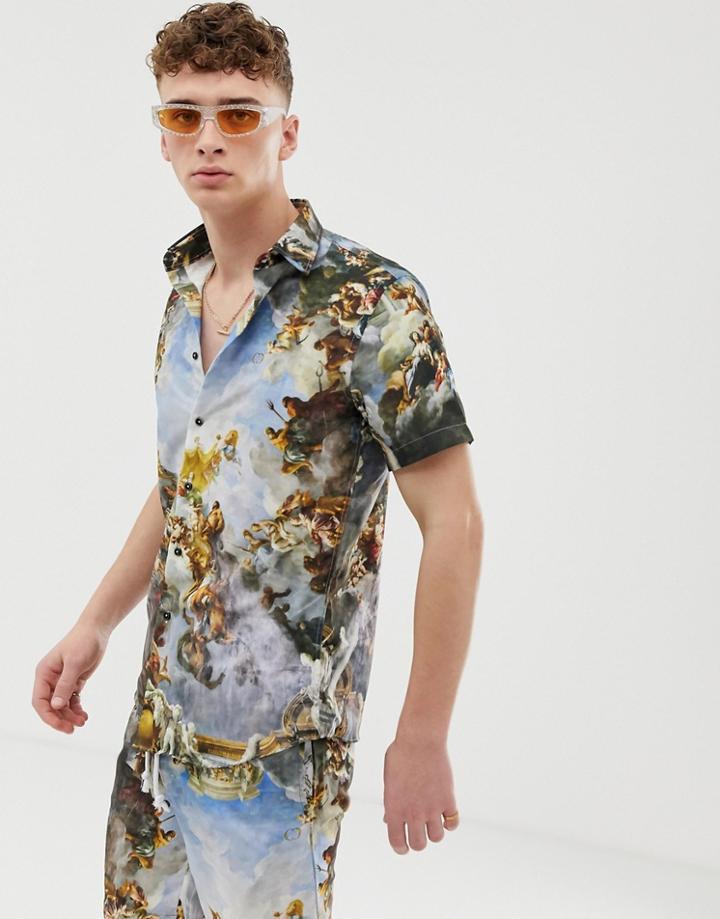 Criminal Damage Two-piece Shirt In Blue With Renaissance Print