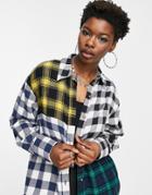 Topshop Multi Patchwork Check Oversized Shirt In Multi
