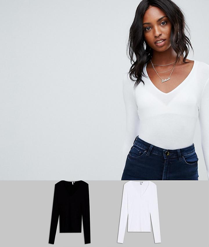 Asos Design Tall Ultimate Top With Long Sleeve And V-neck 2 Pack Save-multi