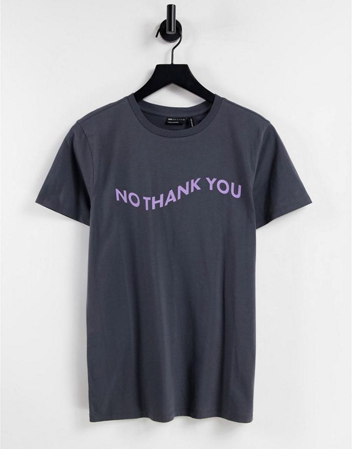 Asos Design T-shirt With No Thank You Graphic Motif-gray