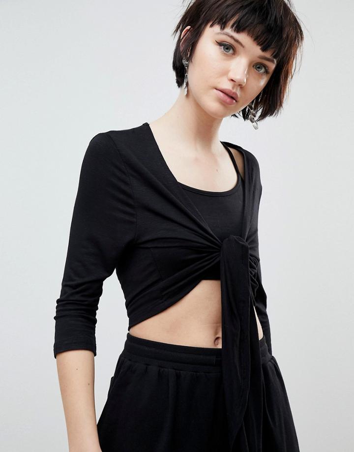 New Look Tie Front Top - Black