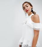 River Island Multi Layer Lace Detail Cold Shoulder Top - Cream