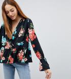 Asos Tall Oversized Wrap Blouse With Dip Hem In Floral - Multi
