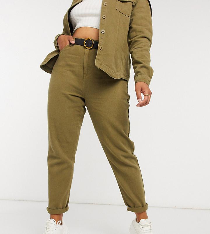 Missguided Plus Mom Jeans In Khaki - Part Of A Set-green