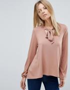 Asos Top With Pussybow Tie And Balloon Sleeves - Pink