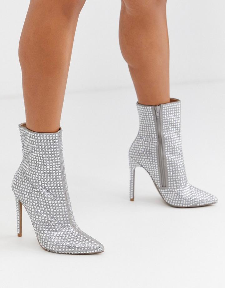 Steve Madden Winnings Rhinestone Heeled Ankle Boots In Silver
