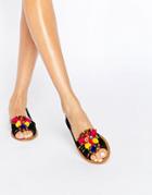 Asos Jeana Suede Pom Embellished Summer Shoes - Black