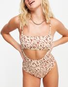 Cotton: On Think Strap Cut Out Swimsuit In Leopard-brown