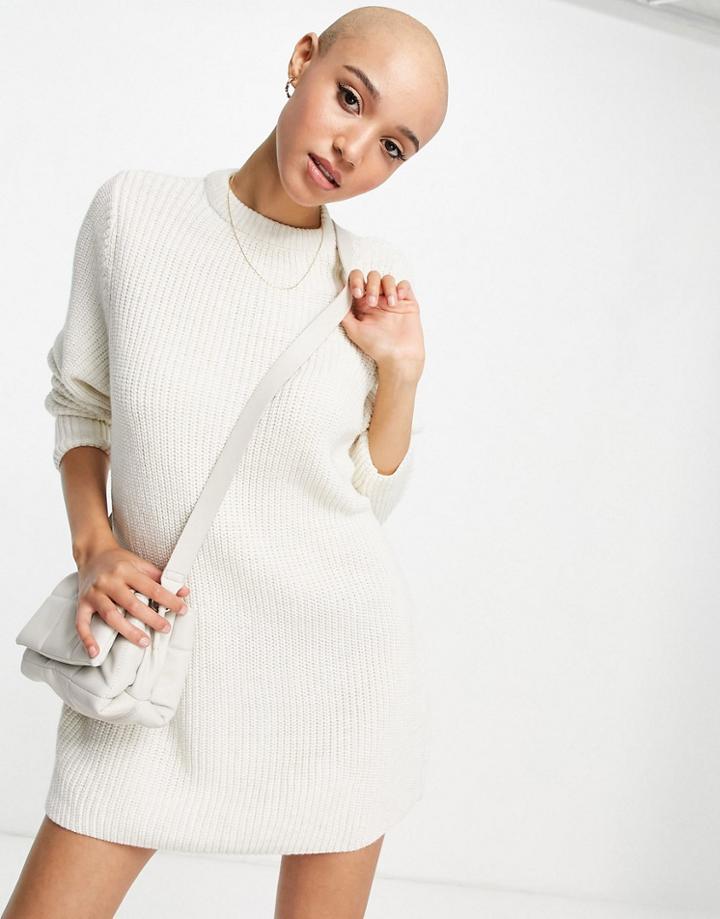 Pull & Bear Knitted Sweater Dress In Ecru-white