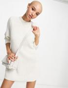 Pull & Bear Knitted Sweater Dress In Ecru-white