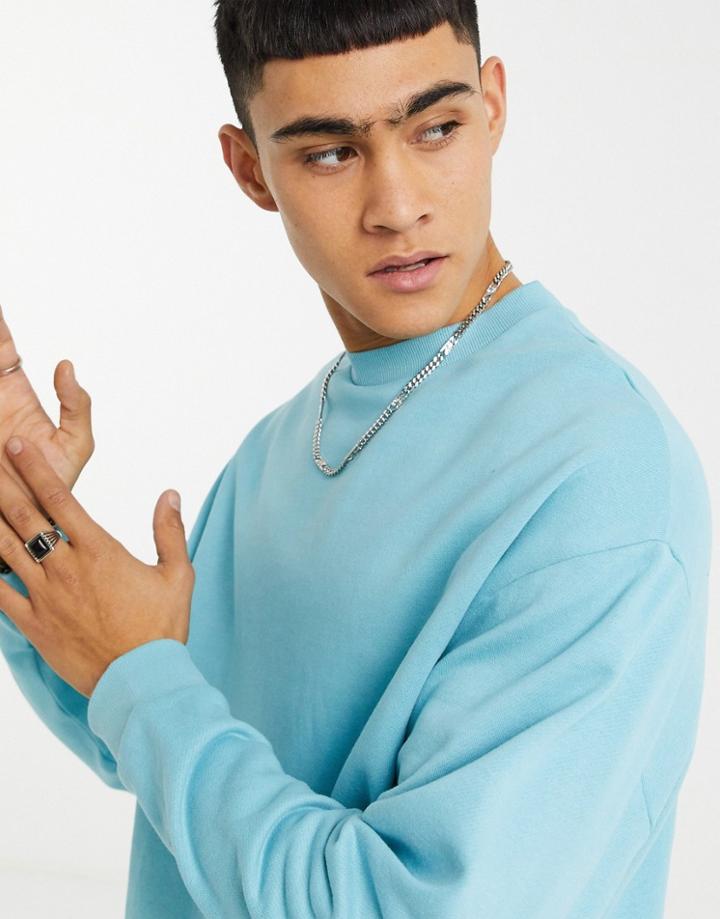 Asos Design Organic Oversized Sweatshirt In Blue-blues