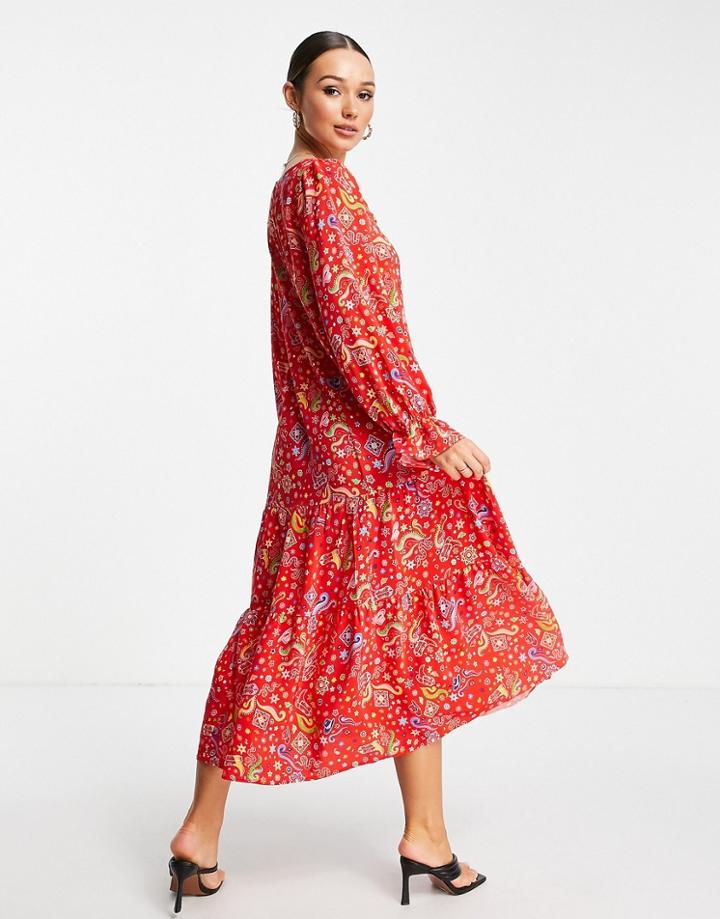 Never Fully Dressed Dolly Smock Printed Dress In Red