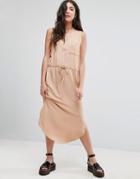 Neon Rose Draw String Shirt Dress - Tan