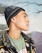 Asos Design Beanie With Retro Mixed Knit In Blue Tones-multi