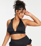 Asos Design Curve Mix And Match Frill High Waist Bikini Bottom In Black
