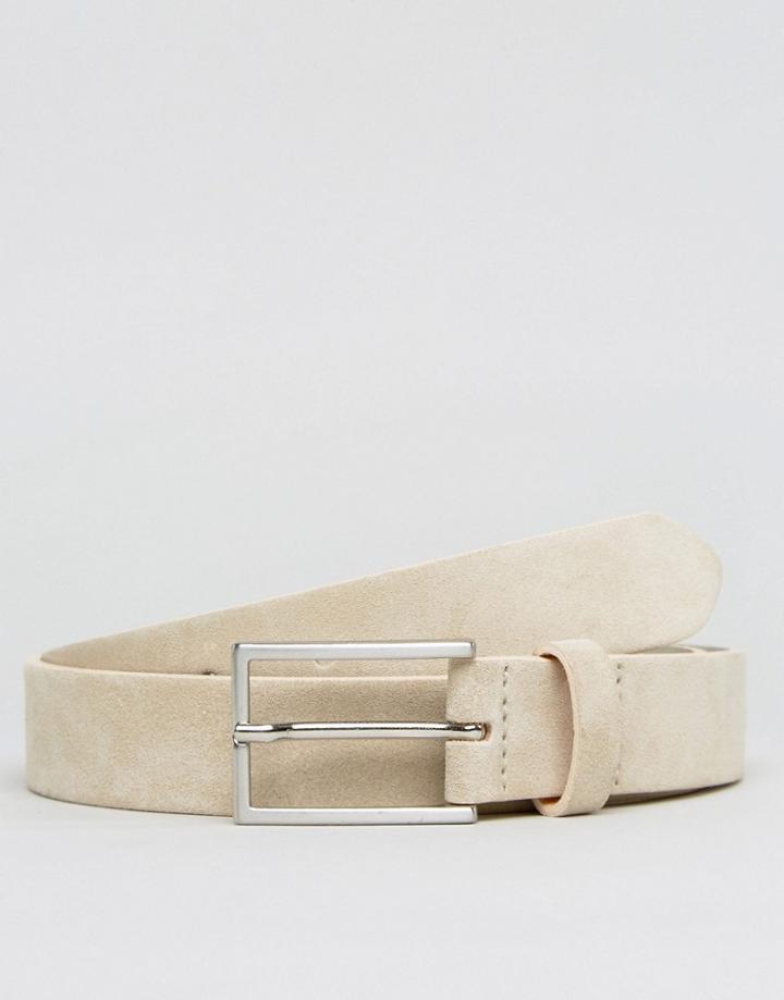 Asos Smart Suede Belt In Beige - Beige