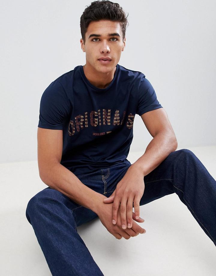 Jack & Jones Originals T-shirt With Chest Print - Navy