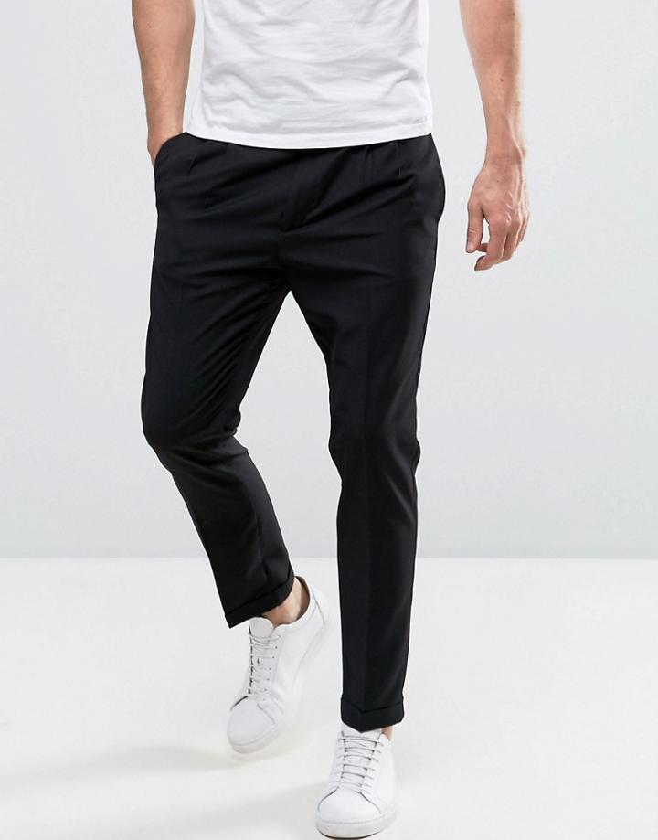 Sisley Cropped Pants With Pleated Front - Black