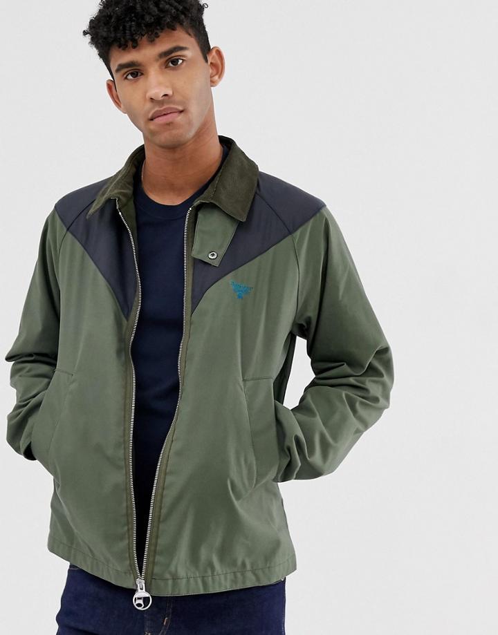 Barbour Beacon Broad Color Block Wax Jacket In Green