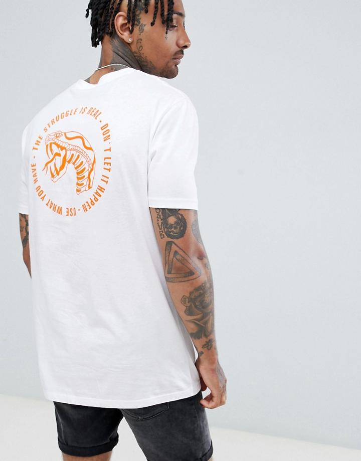 Asos Design Relaxed Longline T-shirt With Text And Snake Print - White
