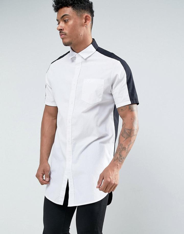Asos Regular Fit Super Longline Shirt In Monochrome - White