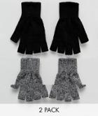 New Look 2 Pack Fingerless Gloves - Black