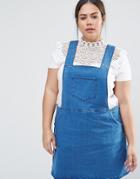 Nvme Plus Denim Pinafore Dress With Side Zips - Blue