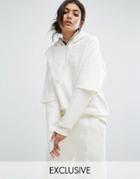 Bones Oversized Hoodie With Double Layer Sleeve And Lace Patches - White