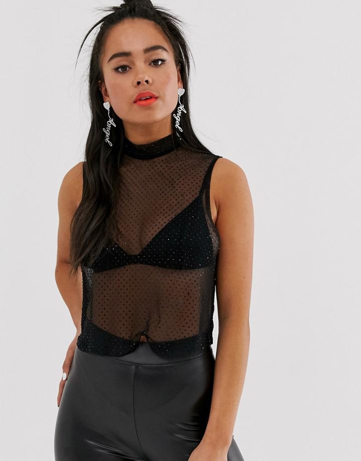 Bershka Cut Out Front Crop Top In Black
