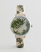 Asos Design Embroidered Palm Leaf Woven Watch - Brown