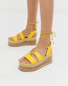 Truffle Collection Lace Up Espadrille Flatorm Sandals-yellow