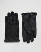 Boss By Hugo Boss Leather & Wool Gloves - Gray