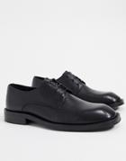 Asos Design Lace Up Square Toe Shoes In Black Leather