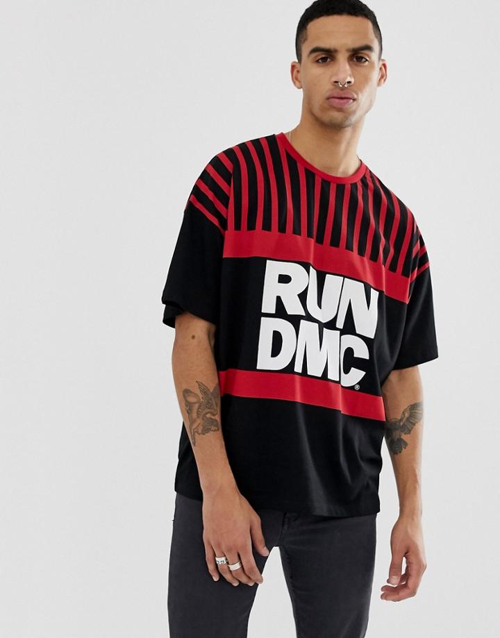 Asos Design Run Dmc Oversized T-shirt With Stripe Color Blocking - Black