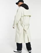 Asos Design Oversized Trench Coat In Stone With Jersey Hood-neutral