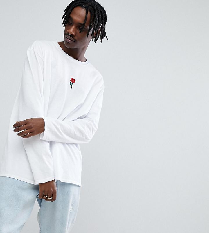 Reclaimed Vintage Inspired Long Sleeve Top With Rose Embroidery - White