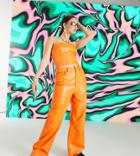 Collusion 90s Fit Faux Leather Dad Pants With Carpenter Detail And V Shape Waistband In Orange - Part Of A Set