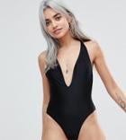 Asos Petite Strappy Ring Back Swimsuit - Black