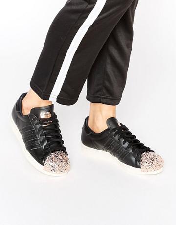 Adidas Originals Black Superstar Trainers With Copper Metal Toe Cap - Black