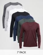 Asos Long Sleeve T-shirt With V Neck 7 Pack Save 25% - Multi