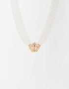 Reclaimed Vintage Inspired Unisex 3 Row Pearl Necklace With Crown Pendant-multi