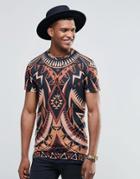 Jaded London Longline T-shirt With All Over Kaleidoscope Print - Black