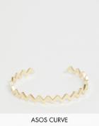 Asos Design Curve Cuff Bracelet In Zig Zag Design In Gold - Gold